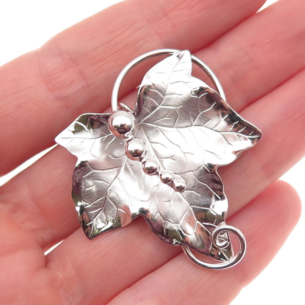 Carl Art 925 Sterling Silver Vintage Floral Leaf Pin Brooch / Pendant